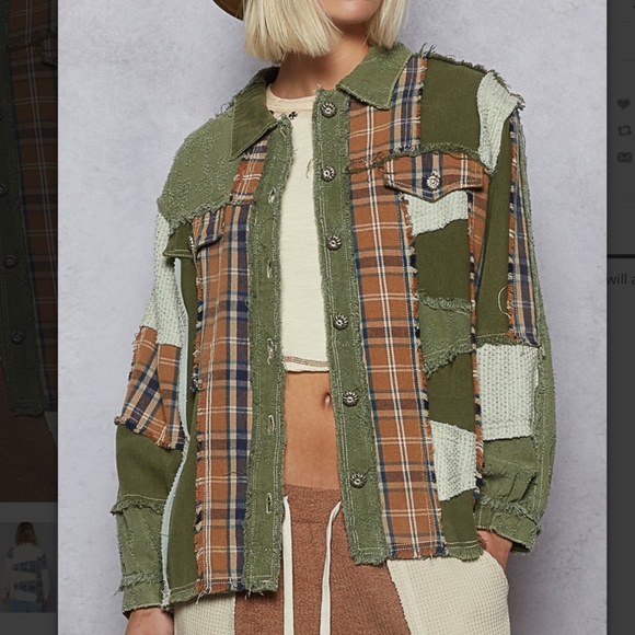 POL “ Mankato ” POL Jacket Shacket in Twill and Plaid Mix Fabric 68 - Picture 1 of 7